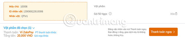 Nạp Revelation Thiên Dụ trên web