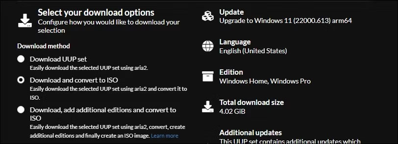 Tùy chọn tải xuống Windows 11 ARM