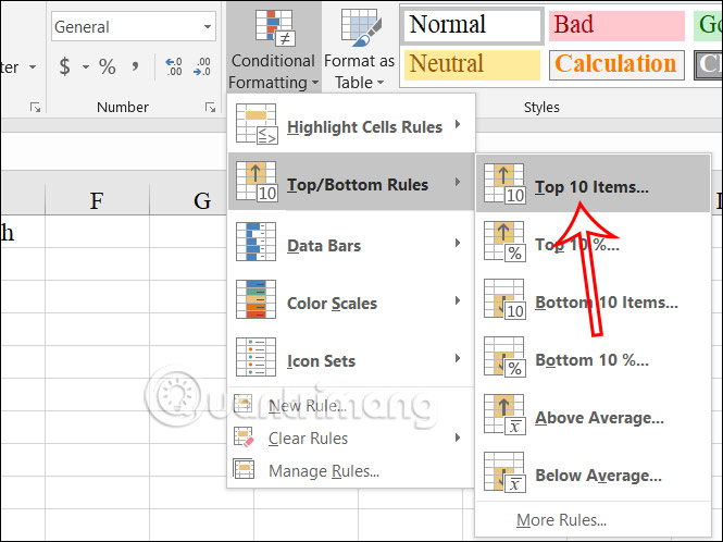 Chọn top 10 dữ liệu trong Excel