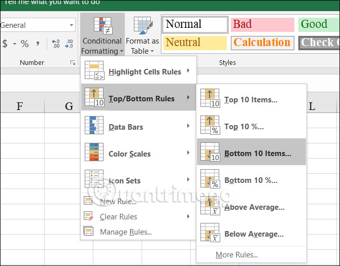 Tìm giá trị thấp trong Excel