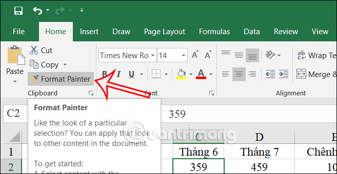 Sao chép định dạng trong Excel