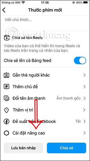 Cài đặt nâng cao Reels Instagram