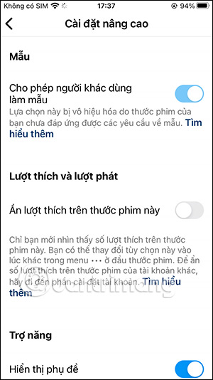Tùy chọn ẩn lượt like video Reels Instagram