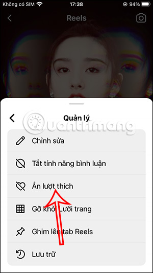Ẩn lượt thích video Reels Instagram