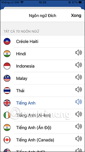 Chọn ngôn ngữ đích