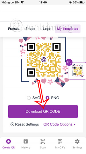 Tải mã QR trên Me QR Generator