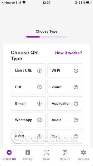 Chọn nội dung tạo mã QR