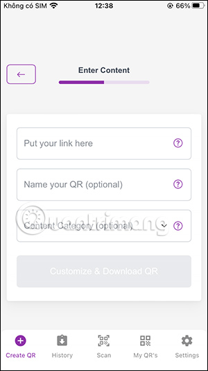 Nhập nội dung mã QR