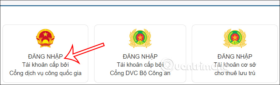 Chọn tài khoản đăng nhập Cổng dịch vụ công trực tuyến của Bộ Công an
