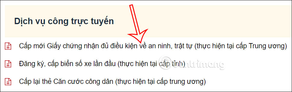 Cấp mới Giấy chứng nhận đủ điều kiện về an ninh, trật tự (thực hiện tại cấp Trung ương)