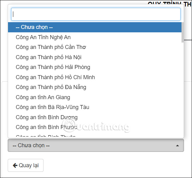 Chọn cơ quan giải quyết hồ sơ 