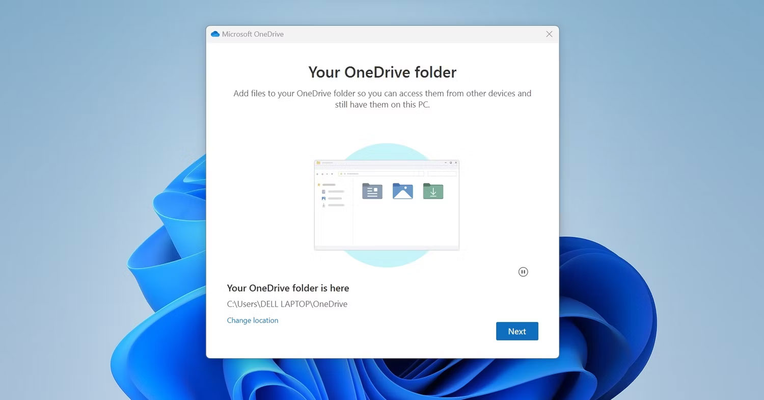 Nhấp vào nút Next sau khi chọn vị trí thư mục OneDrive