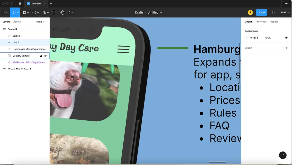 Màn hình Figma được phóng to thành một đường màu lục nằm ngang với các đầu tròn