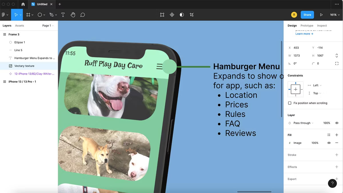 Màn hình Figma với thiết kế được phóng to hiển thị một vòng tròn màu lục bên cạnh đường màu lục nằm ngang