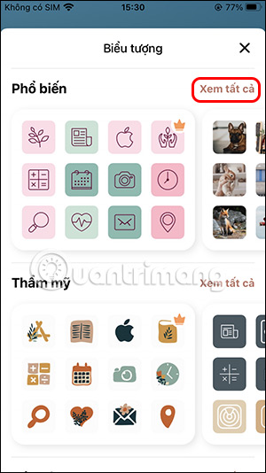 Xem biểu tượng ứng dụng