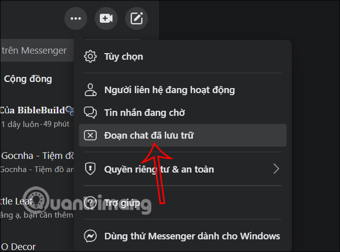 Đoạn chat lưu trữ trên Messenger PC