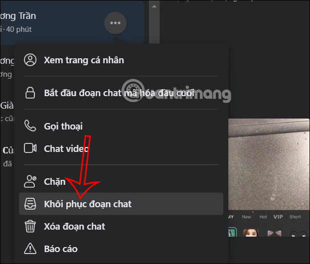 Khôi phục đoạn chat Messenger PC