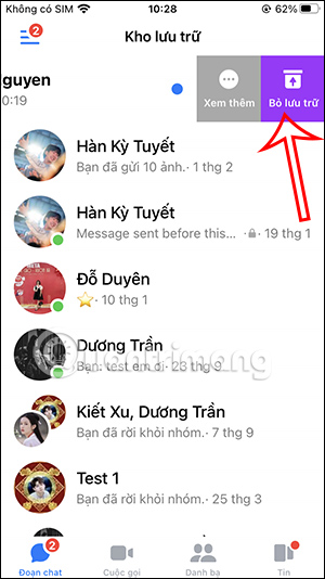 Bỏ lưu trữ tin nhắn Messenger