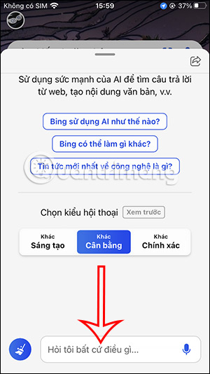 Bàn phím trò chuyện trên Bing AI