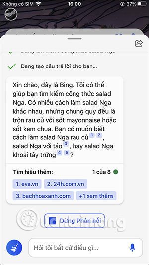 Thông tin trên Bing AI