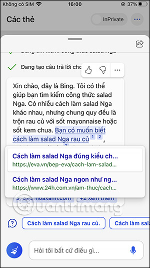 Thông tin truy cập thêm trên Bing AI