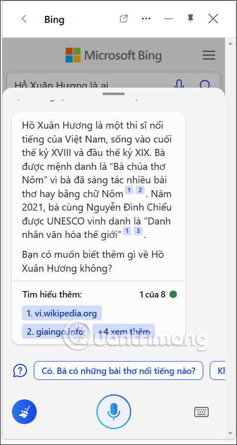 Thông tin trên Bing AI mới 