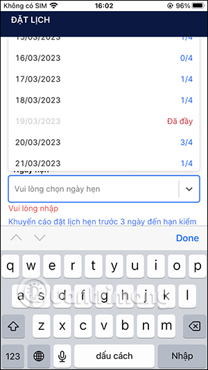 Chọn thời gian đăng kiểm
