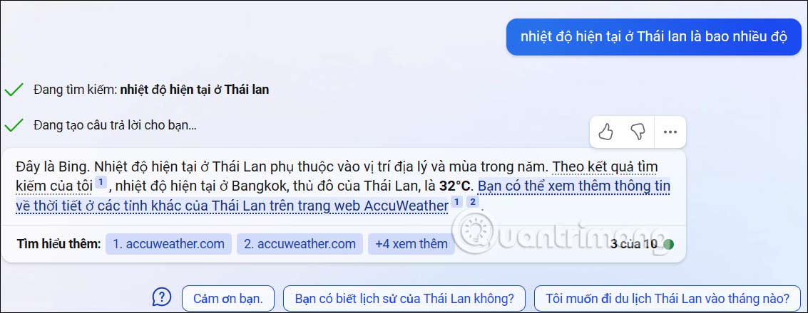 Cung cấp thông tin nhanh chóng trên Bing Chat AI