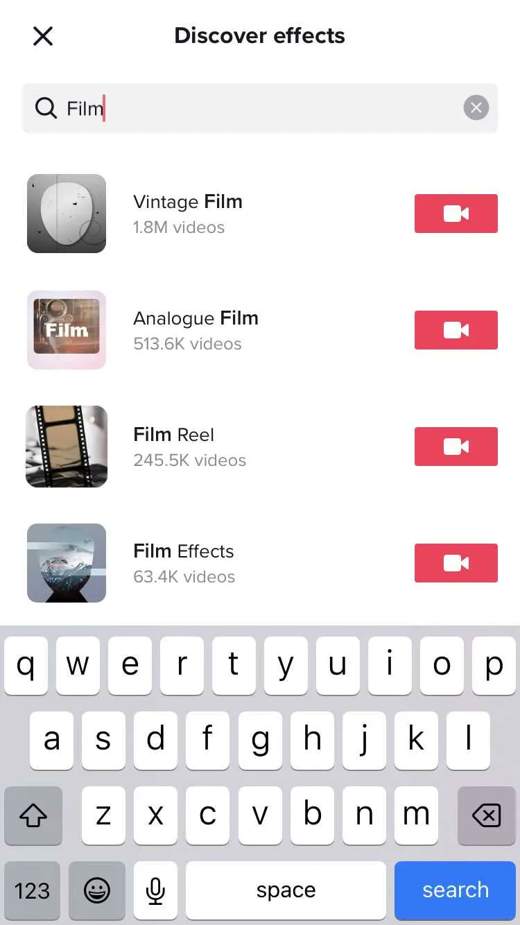 Hiệu ứng film có sẵn trên TikTok
