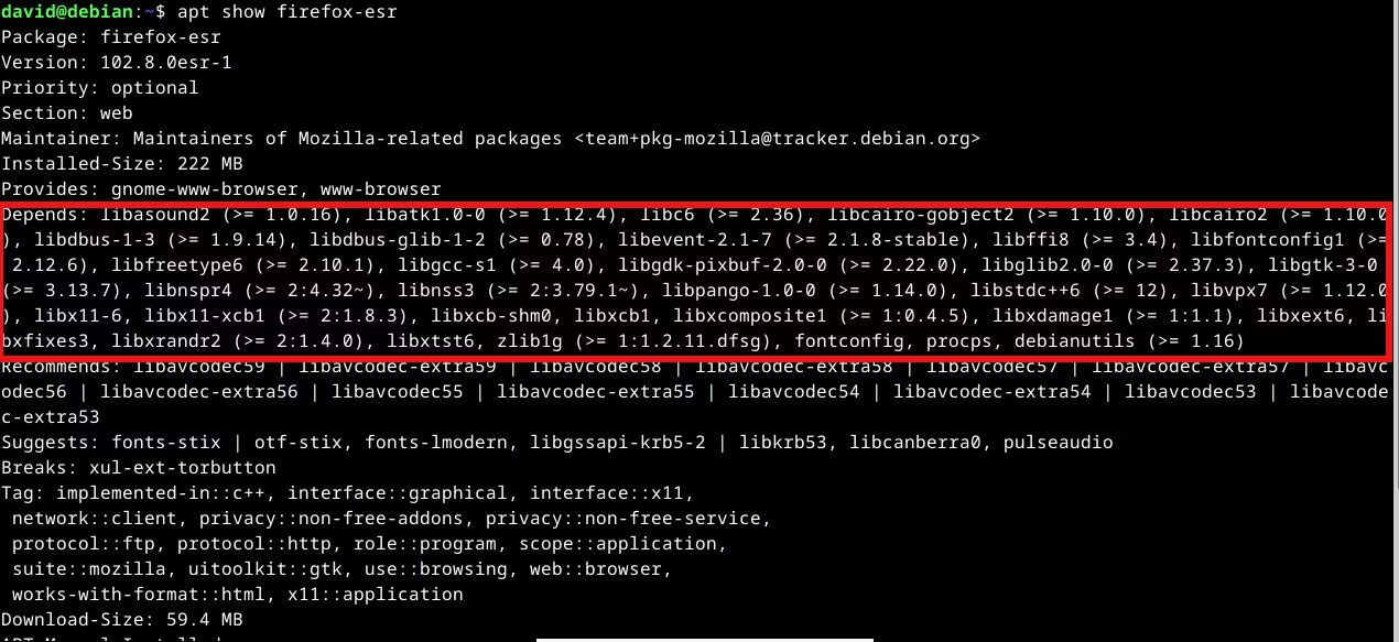 Debian Firefox dependency