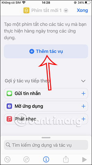 Chọn tác vụ trên iPhone