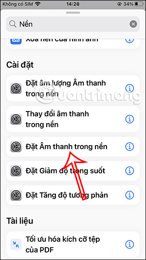 Chọn tác vụ Đặt âm thanh nền