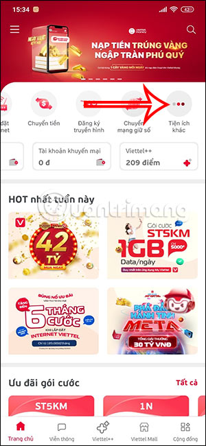 Tiện ích trên ứng dụng My Viettel