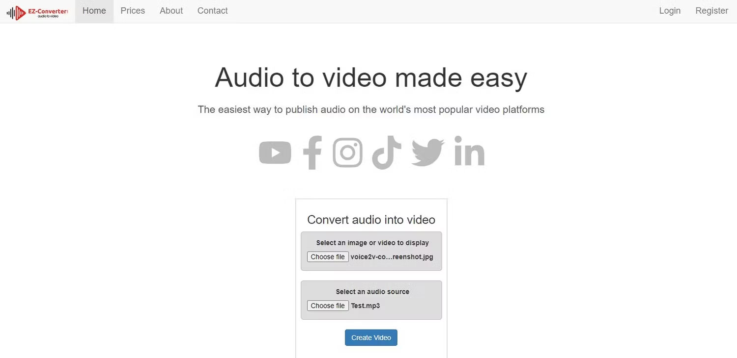 Trang chuyển đổi âm thanh sang video EZ Converter