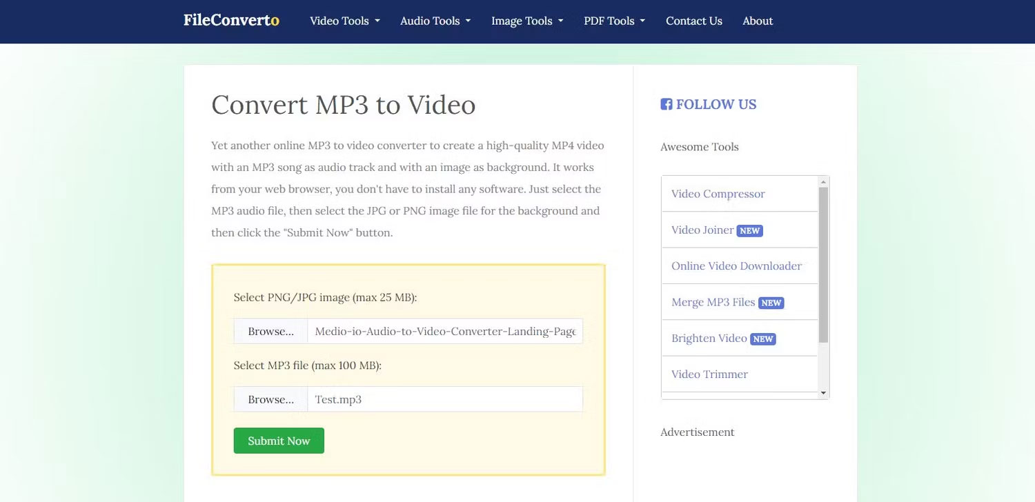Trình chuyển đổi âm thanh sang video FileConverto