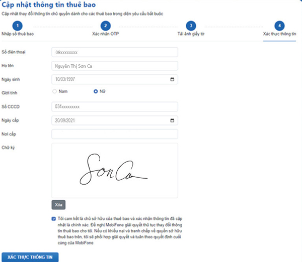 Nhập thông tin thuê bao MobiFone