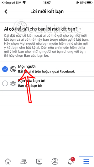 Chế độ mọi người gửi lời kết bạn trên Facebook