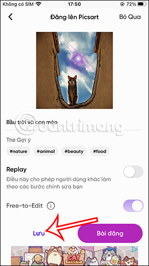 Lưu ảnh trên PicsArt