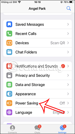 Chế độ Power Saving trên Telegram