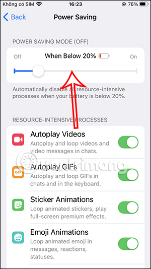 Điều chỉnh % pin trên điện thoại 