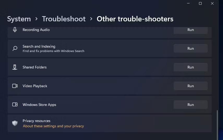 Nút Run cho Windows Store Troubleshooter