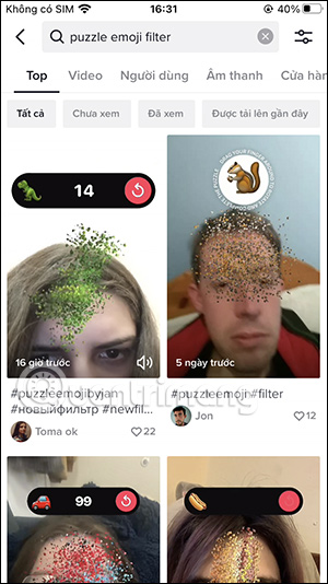 Chọn video dùng filter Puzzle Emoji
