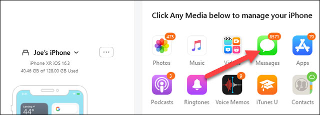 Điều hướng đến phần “Messages”