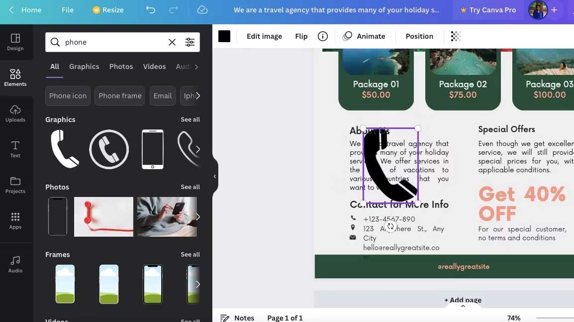 Tìm kiếm các nhân tố trong Canva