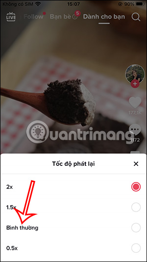 Chỉnh tốc độ phát lại video TikTok bình thường