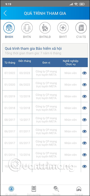 Chi tiết đóng bảo hiểm trên VssID