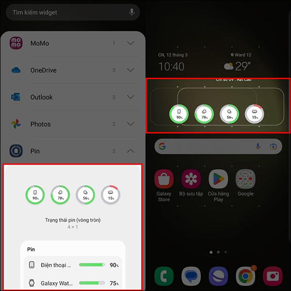 Widget hiện % Pin trên Samsung