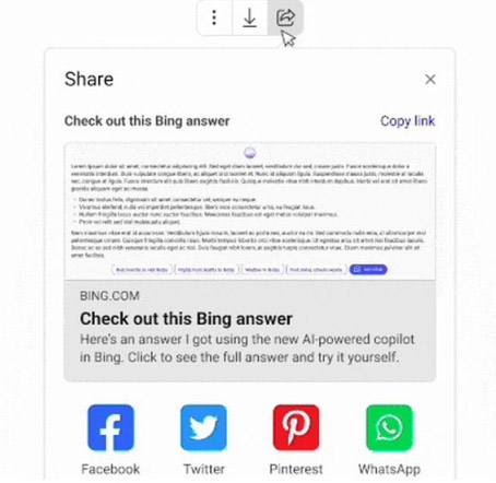 Bing Chat bổ sung tính năng cho phép người dùng chia sẻ câu trả lời của chatbot 