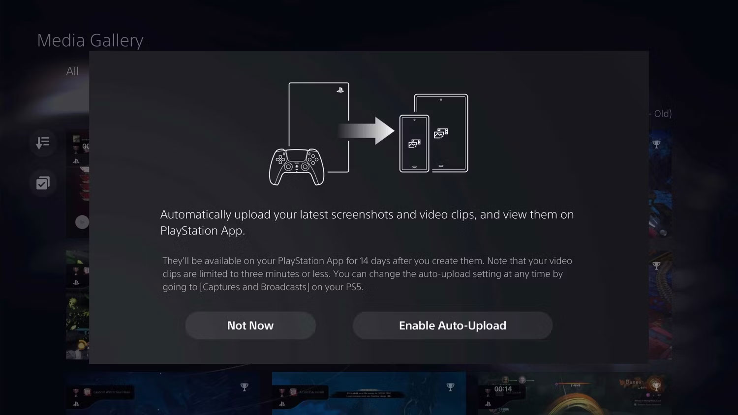 Thư viện media PS5 tính năng Auto-Upload được bật