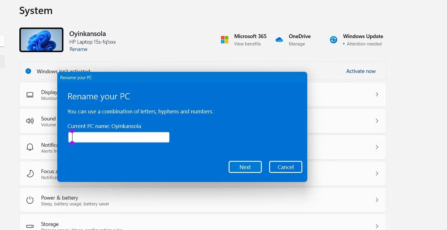 Trường đổi tên PC trên Windows 11